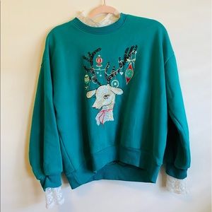 Christmas Green Pull Over Sweater Deer pic